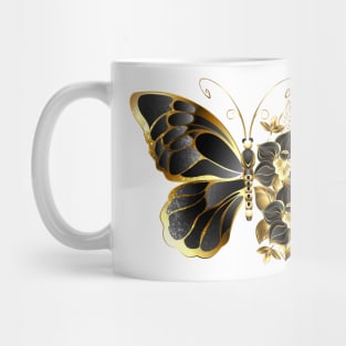 Gold Flower Butterfly with Black Orchid Mug